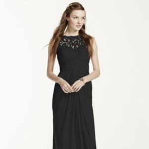 David's Bridal Sleeveless Long Mesh Dress with Corded Lace